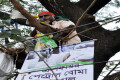 ক্রশফায়ার, পেট্রোল বোমায় মানুষ মারা ও হরতাল অবরোধ বন্ধের দাবিতে সোমবার জাতীয় প্রেসক্লাবের সামনের একটি গাছের উপর অবস্থান ধর্মঘট করেছে জালাল উদ্দিন মজুমদার নামের এক বৃদ্ধ -পিএনএস