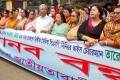 মঙ্গলবার জাতীয় প্রেসক্লাবের সামনে বিভিন্ন দাবিতে জাতীয়তাবাদি মহিলা দল মানববন্ধন করে-পিএনএস